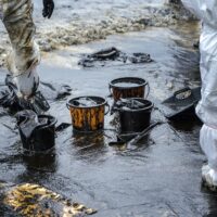 Workers remove crude oil from a beach Workers remove crude oil from a beach