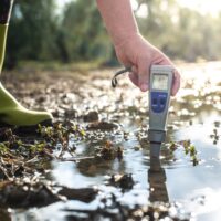Measure water content with digital device. PH meter. Measure water content with digital device. PH meter.