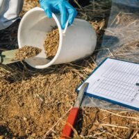 Soil Testing. Agronomy Inspector Taking Soil Sample