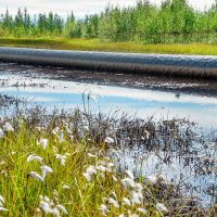 The rush of an oil pipeline. Oil spill.